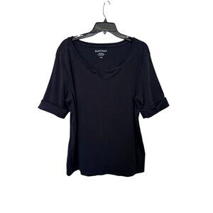 Ellen Tracy Black Short Sleeve Knit Top XXL Stretch Notch Neck Casual Vacation